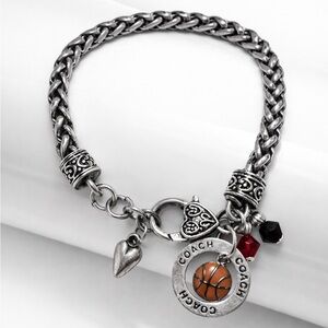 Vintage Coach Silver Bracelet with Heart and Basketball Charms